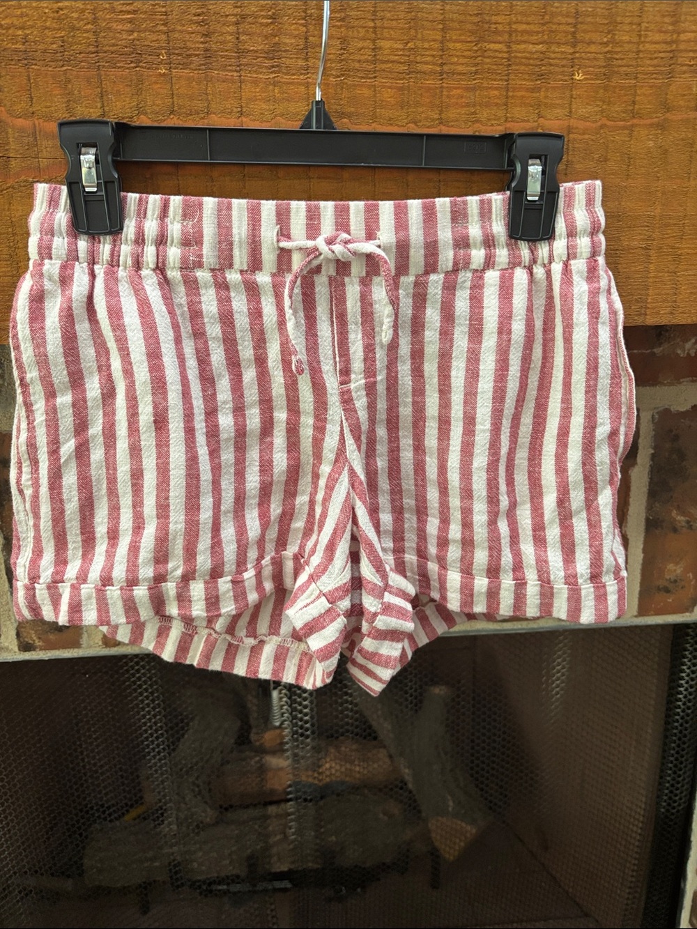 Old Navy Pink and White Striped Drawstring Linen Shorts